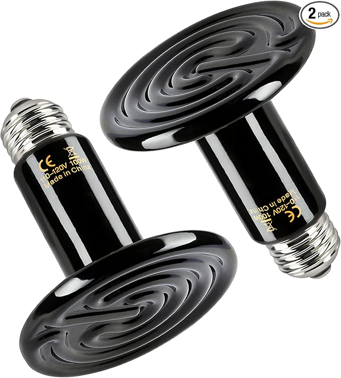 100W Ceramic Heat Emitter, Reptile Heat Lamp No Light Emitting Heat Bulbs, Suitable for Reptiles, Amphibian, Plant Growth & Incubating Chicken, 2 Pack