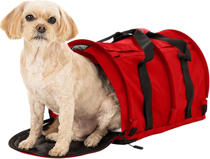 SturdiBag Pro 2.0 Pet Travel Carrier with Flexible Height for Cats and Dogs | Soft Sided Pet Carrier Bag with Safety Clips and Seatbelt Straps for Airplane or Car Travel | Large, Red