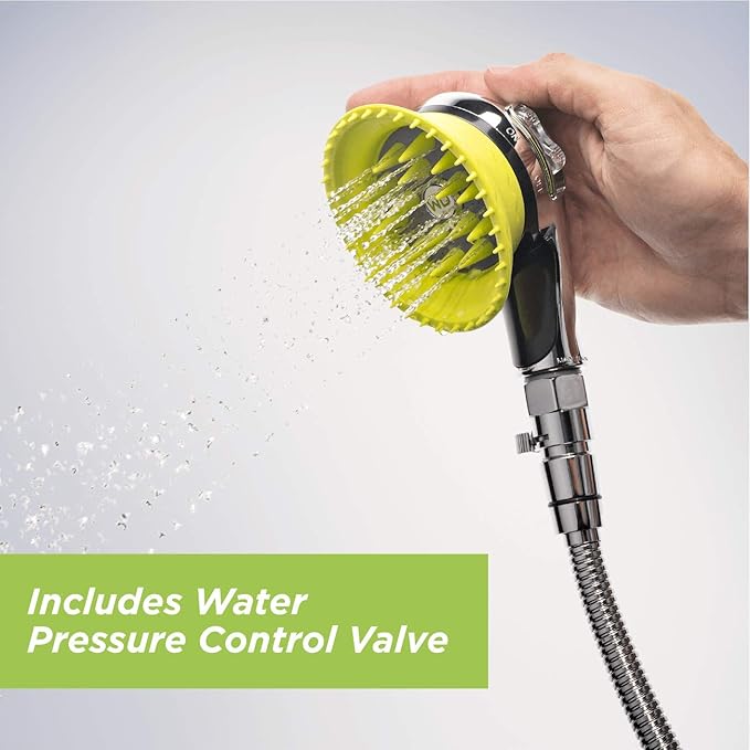 Wondurdog Deluxe Indoor Outdoor Dog Wash Kit for Shower and Garden Hose w/Water Pressure Control, Splash Shield & Rubber Scrubbing Attachment. Fast & Easy Dog Bath. Cleaning for Short & Long Hair Pet