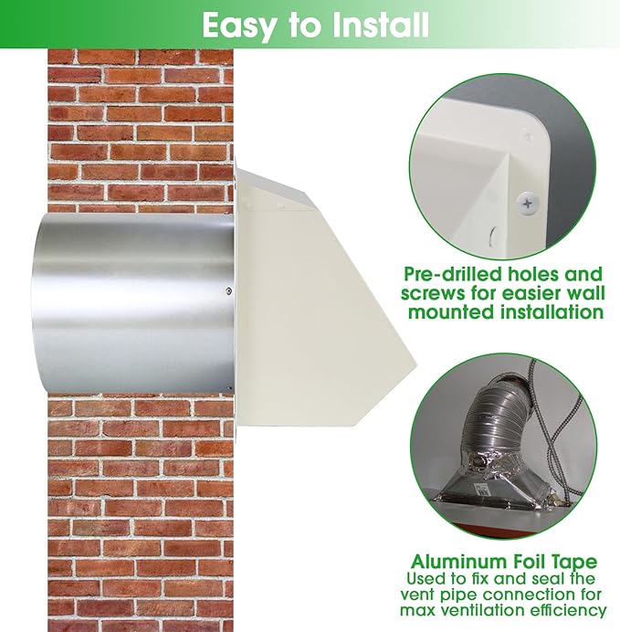 12 Inch Hooded Wall Vent with Screen and Damper, Outdoor Wall Exhaust Vent Cover Cap for Duct Dryer Range Hood Exterior Heating Cooling Ventilation and Outside Air Exhaust, Galvanized Steel, White
