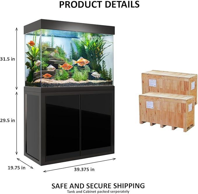 100 Gallon Glass Aquarium with Aluminum Cabinet - Including Sump for Filtration and Circulation, Plumbing, LED, Black