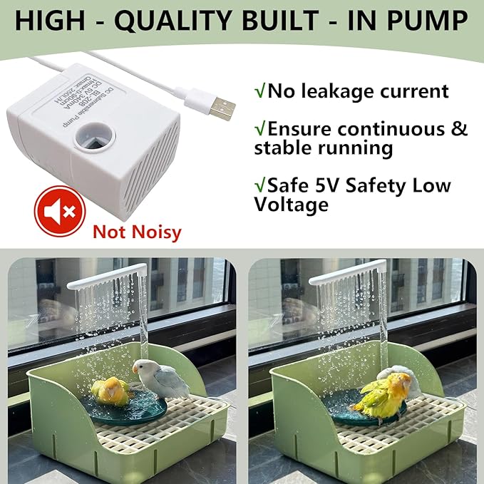 kathson Parrot Bathtub, Automatic Bird Bath Indoor,Parakeet Shower Fountain,Parrot Bath Tub for Pet Birds, Cockatiel, Conure, Budgie, Lovebird, African Grey, Finches (Green)