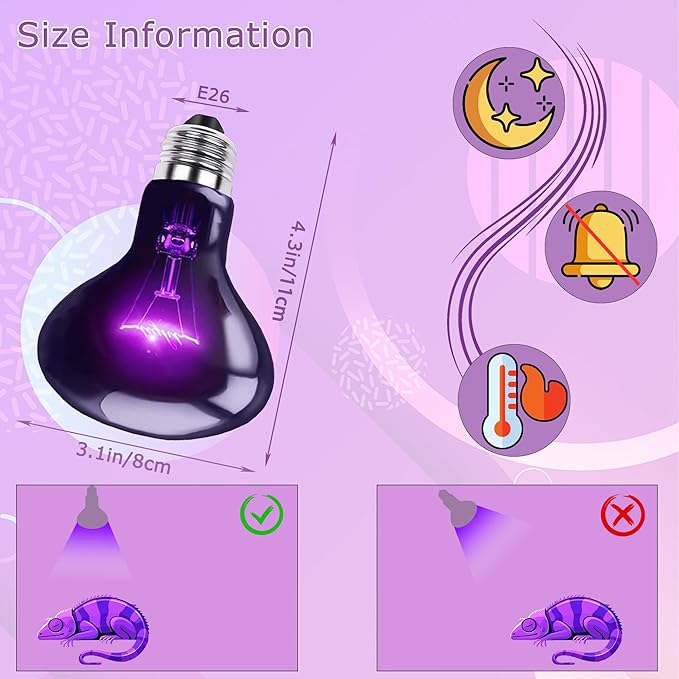 100W Reptile Night Light Bulb, UVA Heat Lamp – Simulated Natural Moonlight Purple Basking Bulb for Bearded Dragon, Lizard, Snake, Turtle, Chameleon, Amphibians, Aquarium & Terrarium Use