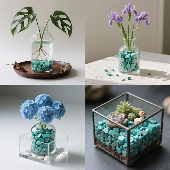 0.96LB Crushed Quartz Aquarium Gravel Vase Filler Succulent Rocks Home Decor Fish Tank Stones Natural Pebbles Polished Bulk Irregular Shaped - Turquoise
