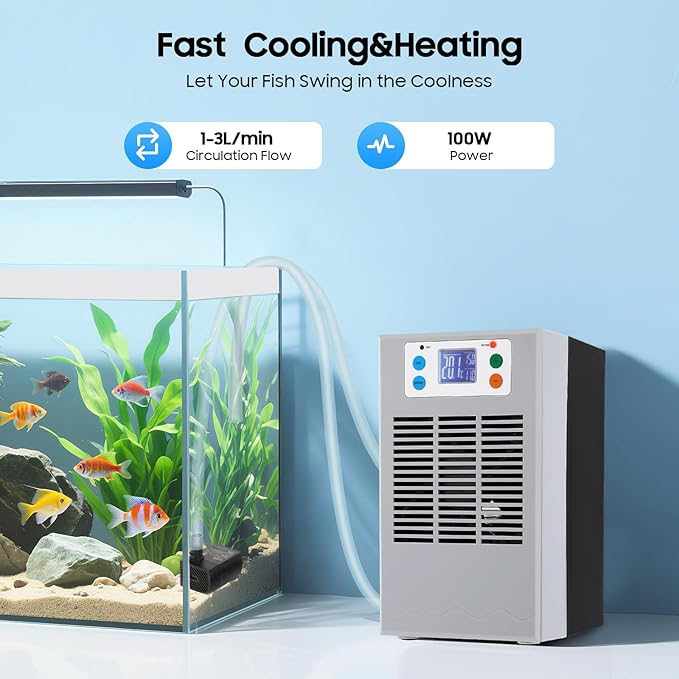 100W Aquarium Chiller Water Chiller for Home Fish Tank, 30L/7.93Gal Cooling Capacity 50-104°F Temp Control Chiller with LED Screen, 35-45dB Low Noise Aquarium Cooler for Axolotls, Coral Reef