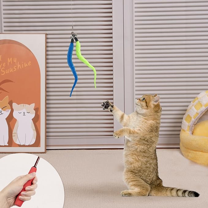 11-Pack Cat Wand Toys with Silvervine Sticks & Feather Refills – Interactive Adjustable Fishing Pole Toy for Indoor Cats, Bell & Elastic String – Durable Kitten Toys
