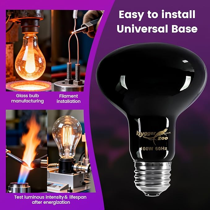 100W Reptile Night Light Bulb – 2-Pack Moonlight Purple Glow, Gentle Heat & UVA for Nocturnal Basking, E26 Base, Perfect for Bearded Dragon, Lizard, Turtle, Chicken
