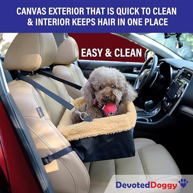 Deluxe Dog Car Seat Fits Pets up to 15lbs, Dog Booster Seat, Padded Cushioning, Adjustable Straps, Metal Frame Encasing, Installs in Seconds, Collapsible Canvas and Easy to Clean