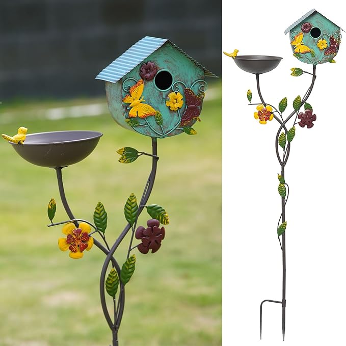 52" H Bird Baths for Outdoors,Metal Bird Bath Bowl,Birdhouses for Outdoors with Pole,Birdhouses for Outdoors,Garden Yard Decor