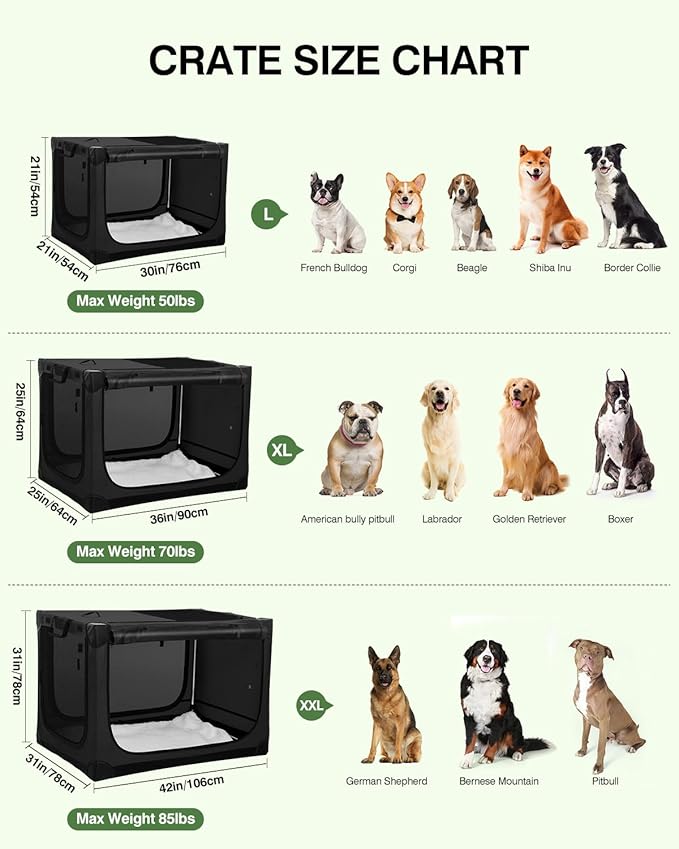 36 Inch Collapsible Travel Dog Crate for Medium Large Dogs, Portable Dog Crate 4-Door Foldable Soft Kennel with Durable Mesh Windows for Indoor & Outdoor Travel, with Storage Bag,Black