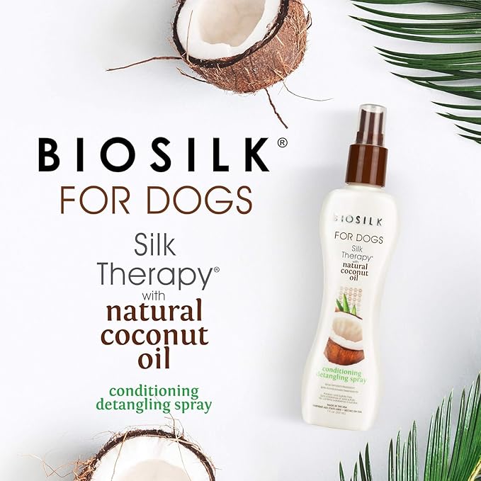 BioSilk Silk Therapy Conditioning Detangling Spray for Dogs with Natural Coconut Oil - Dog Matted Hair Detangler Conditioner for Dogs, Dematting Grooming Supplies, 7 Fl Oz - 2 Pack