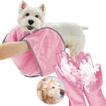 Dog Washing Gloves - Quick Drying Dog Towel,Cat Bath Grooming Gloves Brush with High-Density Teeth for Bathing Massaging，Absorbent Pet Bath Towel 30.3"x13.8" with Hand Pocket for Dog Cat Pink