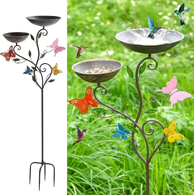 51" H Bird Baths for Outdoors,Vintage Metal Birdbaths for Outside, Free Standing Bird Bath Bowl for Garden, Tall Bird Bath and Feeder Tray with 4 Prong Base for Yard Porch Patio Decoration