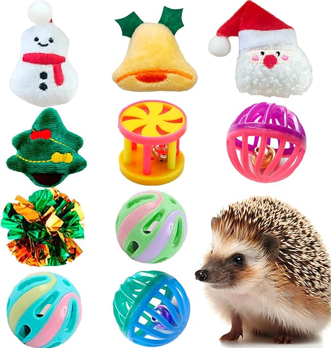 10 pcs Christmas Cute Hedgehog Enrichment Toys Hedgehog Supplies Cage Accessories Small Animal Ball Bell Pet Interactive Stuffed Toys