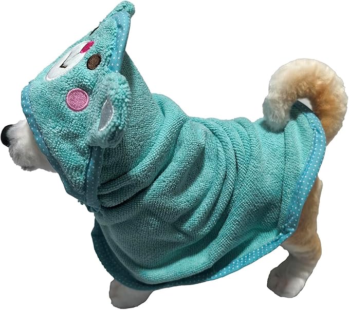Dog Hooded Bathrobe Towel, Fast Drying Bath Towel Absorbent Warm Blanket Blue M