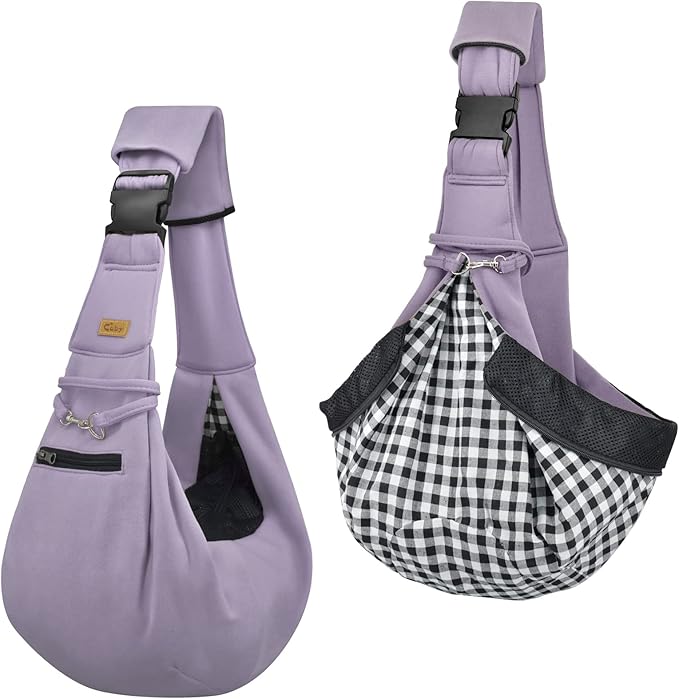 CUBY Dog and Cat Sling Carrier - Hands Free Reversible Pet Papoose Bag - Soft Pouch and Tote Design - Suitable for Puppy, Small Dogs Cats Outdoor (Purple, Adjust Strap 2.0)