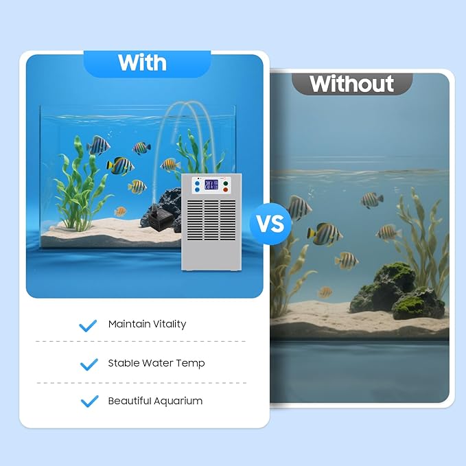 100W Aquarium Chiller Water Chiller for Home Fish Tank, 30L/7.93Gal Cooling Capacity 50-104°F Temp Control Chiller with LED Screen, 35-45dB Low Noise Aquarium Cooler for Axolotls, Coral Reef
