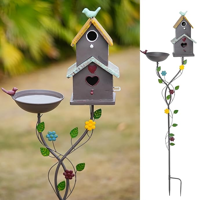 60.6" H Bird Baths for Outdoors,Metal Bird Bath Bowl,Birdhouses for Outdoors with Pole,Birdhouses for Outdoors,Garden Yard Decor