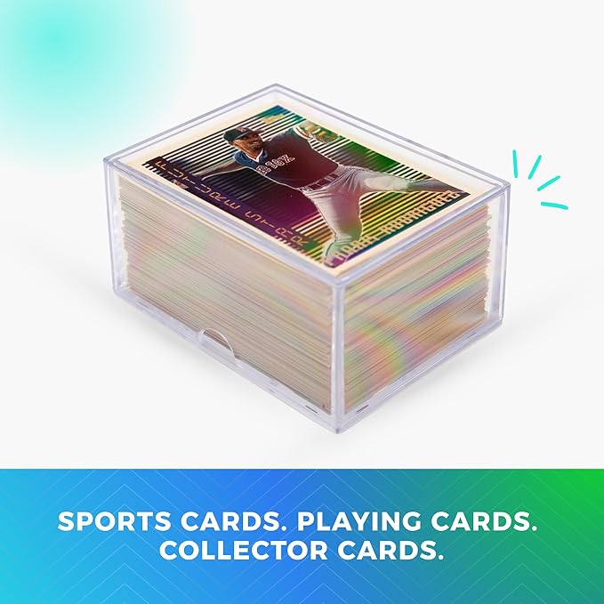 10 Pack Clear Acrylic Card Storage Boxes with Lids – 3 1/2" L x 2 1/2" W x 2" H Baseball Card Storage Box, Sports Card Boxes, Magic Card Storage Box and Playing Card Case – Made in USA