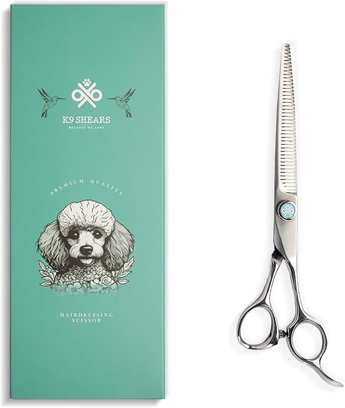 7” Dog Grooming Scissors – VG10 Japanese Steel Professional Pet Thinning Shears for Cats & Dogs | Clean Cut & Precise Trimming | Lightweight, Ergonomic, Handcrafted | Thinning Rate 50% | K9 Shears