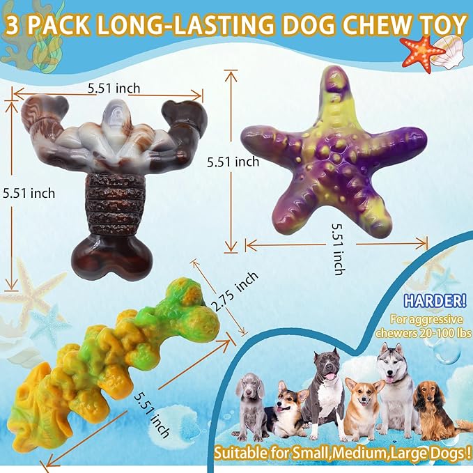 Magicorange Dog Chew Toys for Aggressive Chewers,3 Pack Tough Dog Bone Toys to Keep Them Busy, Indestructible Pet Toy for Medium/Large Breed