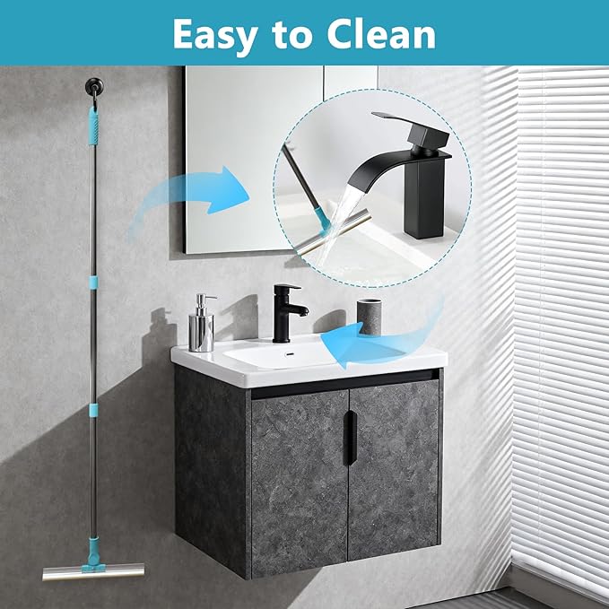 Carpet Rake Pet Hair Remover, Reusable Y-Shaped with Free Small Brush for Mats, Rugs, Couches, Reusable Cat Dog Hair Removal Tool with 54” Adjustable Long Handle Built,Blue