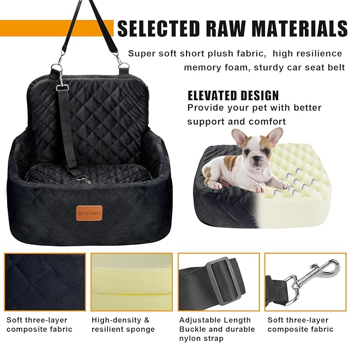 Dog Car Seat for Small and Medium,Memory Foam Pet Booster Seats,for Dogs Car Ded Weighing no More Than 35 pounds,Removable and Easy to Install,Equipped with Storage Bag and Dog Blanket.