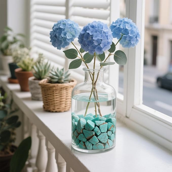 0.96LB Crushed Quartz Aquarium Gravel Vase Filler Succulent Rocks Home Decor Fish Tank Stones Natural Pebbles Polished Bulk Irregular Shaped - Turquoise
