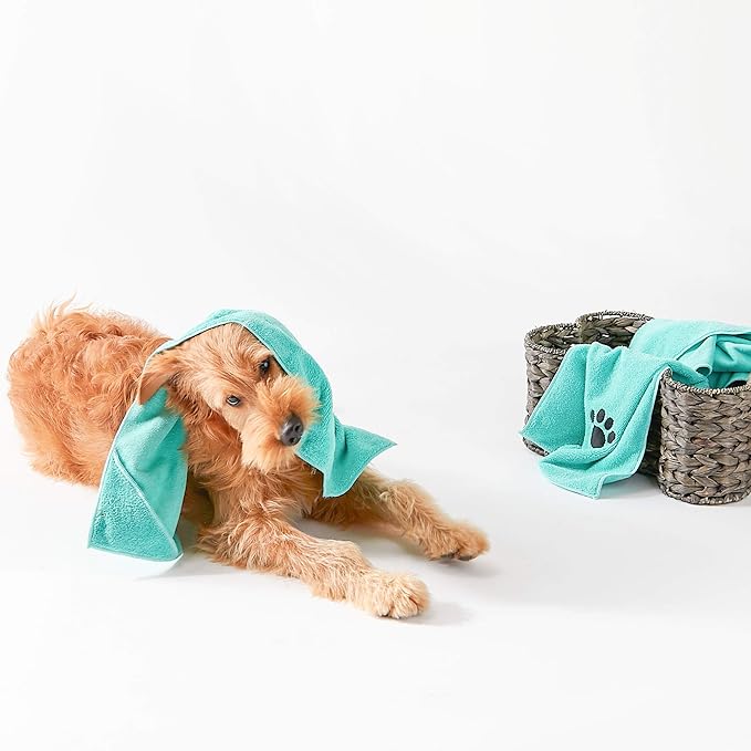 Bone Dry Pet Grooming, Embroidered Microfiber Towel Drying Collection, 15x30, Aqua