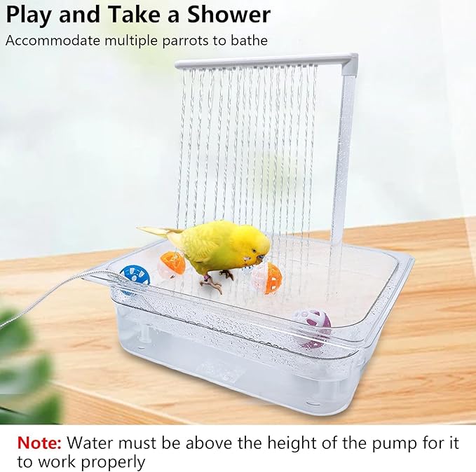 kathson Automatic Parrot Bathtub with Pump,Large Bird Bath Shower with Water Pressure Controller and USB Electric Water Cycle,Parakeet Bath Tub for Cockatiel,Cockatoo,Lovebird,Conure,Budgie