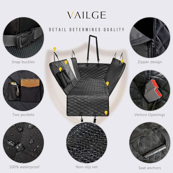 Vailge Dog Seat Cover for Back Seat, 100% Waterproof with Mesh Window, Scratch Prevent Anti-slip Dog Car Hammock, Standard