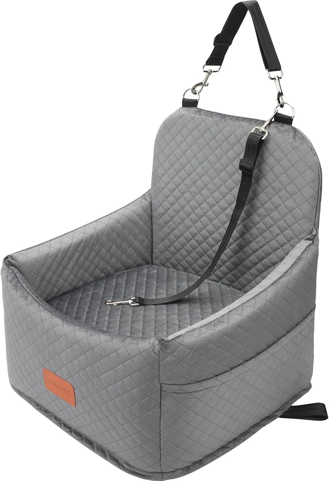 Youvee Dog Booster Seat,6 Inch Elevated Pet Seat for Small Dogs Up to 30 lbs,Front & Back Seat Booster for Dogs,Safety & Comfort,Detachable & Washable(Grey)