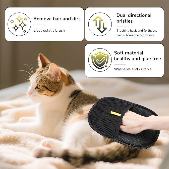 Pet Hair Removal Glove for Cats & Dogs, 2PCS Electrostatic Gloves Pet Hair Removal, Pet Hair Remover Brushing Glovesfor HairRemoval, for Couch, Furniture, Carpet, Curtain