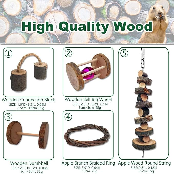 10 Different Hamster Chew Toys Wood, Rabbit Guinea Pig Chew Toys for Teeth Grinding, Chinchillas, Rabbit, Gerbils, Guinea Pig, Hamster Cage Accessories (Brown)