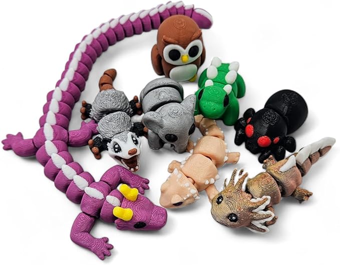 10 Pack Mystery Mini Animal Packs - 3D Printed Articulating Figurines - Unique and Fun Designs Includes Mystery Egg - Stress Relief (10 Pack)