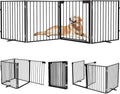 104" Extra Wide Dog Gate, Heavy Duty Metal Freestanding Dog Gate with Door for Indoor & Outdoor, Foldable Pet Fence for Doorways,House,Porch,Deck,Yard,Stairs, Auto Close(4 Panels,Black)