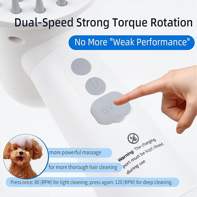 Electric Rotating Massage Dog Shampoo Spray Dispenser with Foam Brush [2025 Upgraded Version] Dual-core Electric pet Bath Brush | 2-Speed Variable Frequency SPA × Double Bubbles