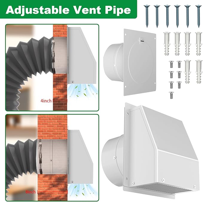 10 Inch Hooded Wall Vent, Dryer Vent Cover Outside, Outdoor Wall Exhaust Vent Cover, Wall Vent Cap-Galvanized Steel with Damper & Screen for Dryer Ventilation&Outdoor Air Exhaust