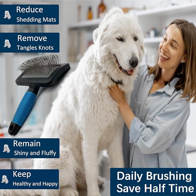 Extra Long Universal Pins Slicker with rubberized Handle,Big Dog Slicker Brush,Extra Long Pin Slicker Brush for Dog Pet Grooming Pins and Deshedding, Groom Like a Professional25mm(1")