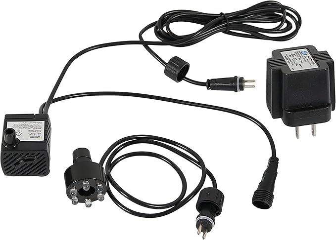 Sunnydaze 40 GPH Submersible Water Pump – 12V Small Fountain Pump with Adjustable Flow, LED Light & Transformer for Fountains, Bird Baths, Aquariums
