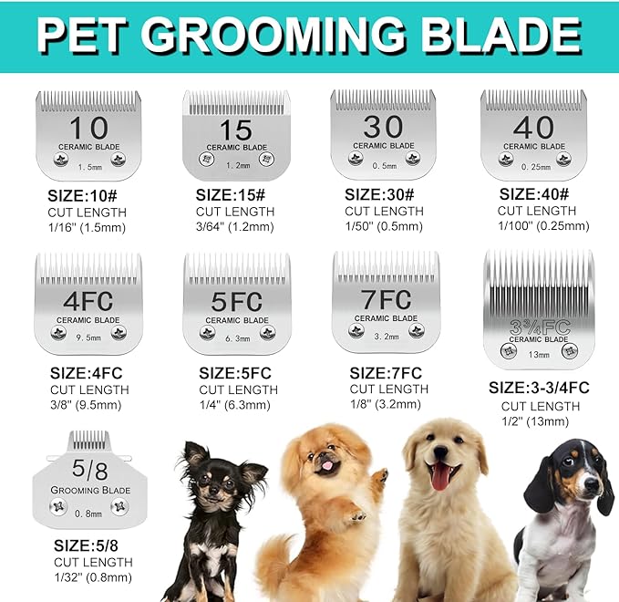 10# Silver Detachable Clipper Ceramic Blades, Dog Grooming Clipper Replacement Blades Compatible with Dog Clippers, KM Series Clippers, A5, Size 10, Cut Length 1/16"(1.5mm)