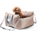 Dog Car Seats for Small & Medium Dogs, Waterproof Dog Booster Seat with Storage Pockets Soft Travel Bed with Clip-On Safety Leash and Secure Straps Puppy Travel Carrier Bed, Light Brown