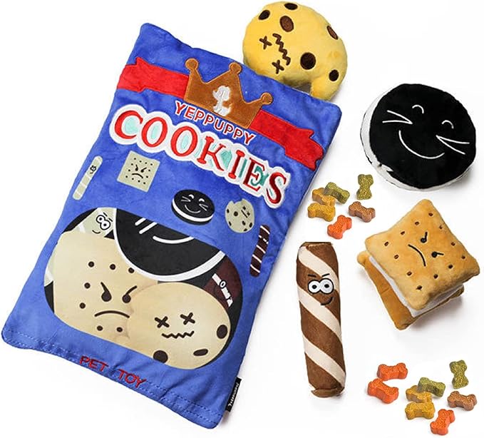 YEPPUPPY Sniffing Play for Mental Stimulation& Hide & Seek Plush Treat Dispenser – Boredom-Busting Interactive Burrow Dog Toy – Snuffle Puzzle Enrichment Gamewith Crinkle Bag and Cookies Design