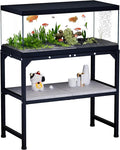 10-20 Gallon Fish Tank Stand, Metal Aquarium Stand with Adjustable Non-Slip Foot and Wooden Shelf, Reptile Tank Stand Easy to Assemble for Home Office, Firm and Steady(Tank not Included)