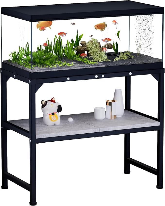 10-20 Gallon Fish Tank Stand, Metal Aquarium Stand with Adjustable Non-Slip Foot and Wooden Shelf, Reptile Tank Stand Easy to Assemble for Home Office, Firm and Steady(Tank not Included)