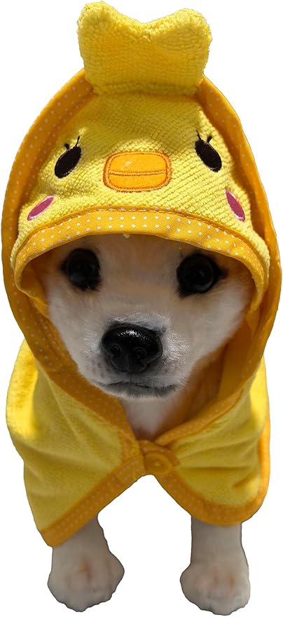 Dog Hooded Bathrobe Towel, Fast Drying Bath Towel Absorbent Warm Blanket Yellow L