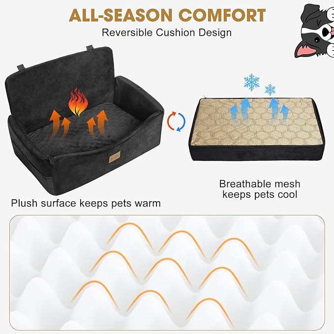 JOEJOY Dog Car Seat for Medium Sized Dogs or 2 Small Dogs, Large Dog Booster Seat Under 55 lbs with Detachable Washable Cover and Cushion, Memory Foam Pet Car Seat with Safety Belt and Storage Pockets