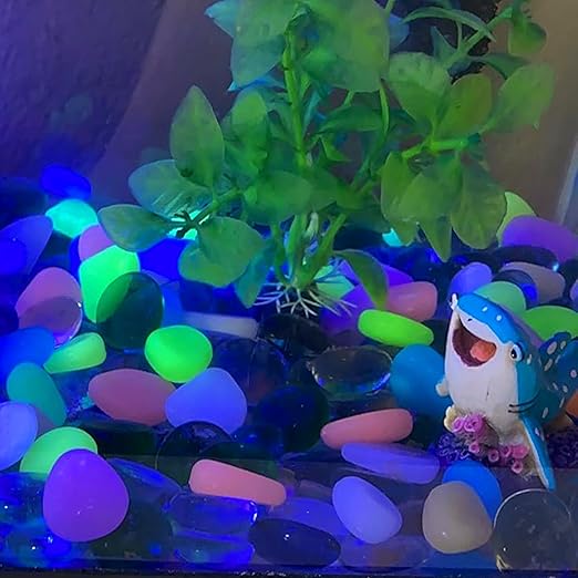 0.8-1.2" Big Rainbow Multicolor Glow in The Dark Rocks, Big Colored Pebbles, Aquarium Gravel, Fish Tank Gravel, Plants for Fish Tank, Glow Rocks for Landscaping 750 Pcs (5, Pounds)