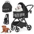 X-5 Luxury Pet Stroller for Medium Dog Under 55lbs or 2 Small Dogs & Cats, One-Touch Folding, Adjustable Handle and Detachable Carrier (Black & Net Wall)