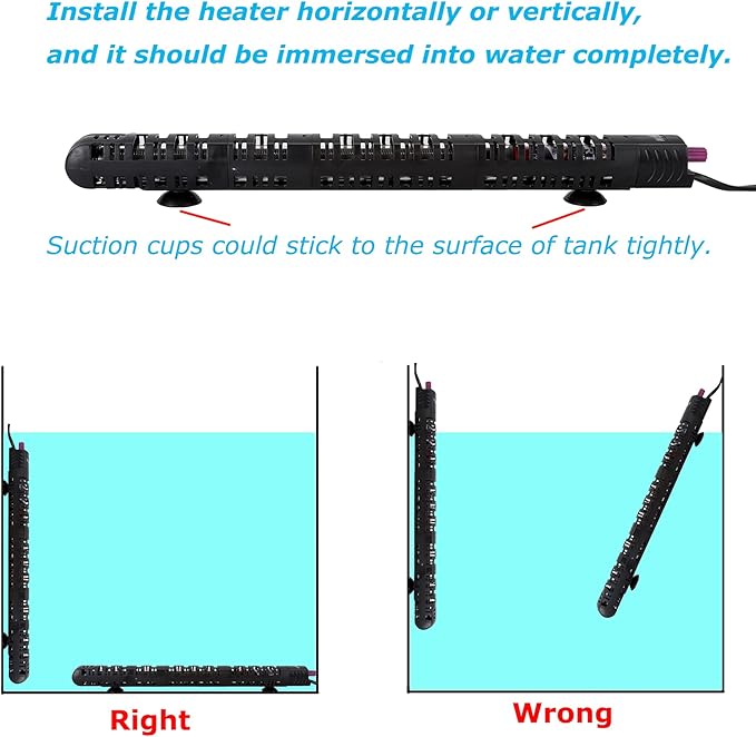 100W/300W/500W Aquarium Heater Submersible 10-90 Gallon 300 Watt Fish Tank Heater with Durable Quartz Glass Protective Sleeve Auto Thermostat for Fresh Water and Salt Water